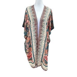 Angie Boho Floral Open Front Kimono Cardigan Sz S